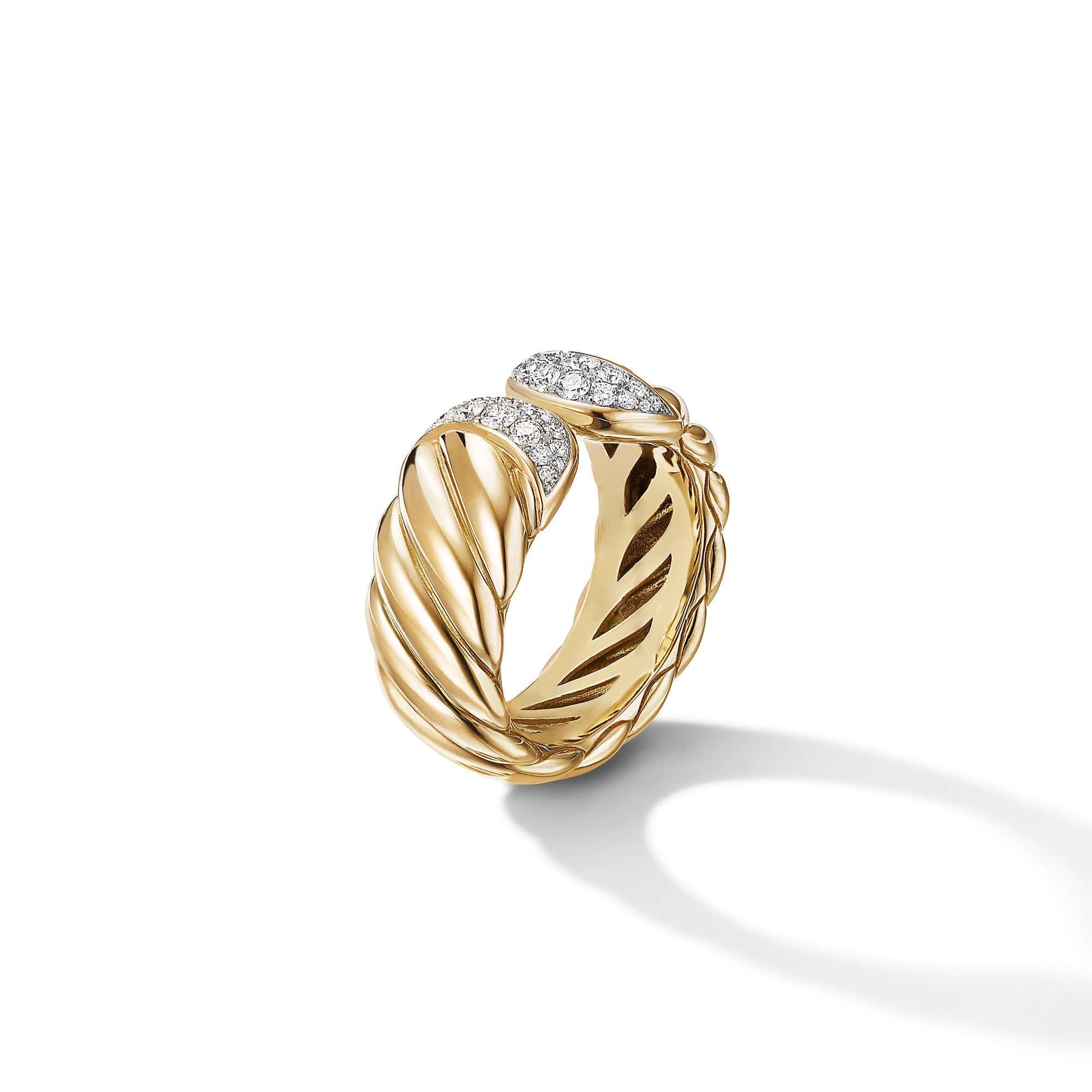 Sculpted Cable Ring in 18K Yellow Gold with Pavé Diamonds - Image 3