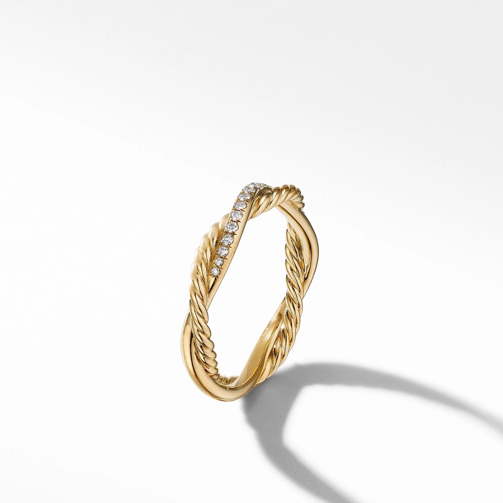 Petite Infinity Twisted Ring in 18K Yellow Gold with Pavé Diamonds - Image 3