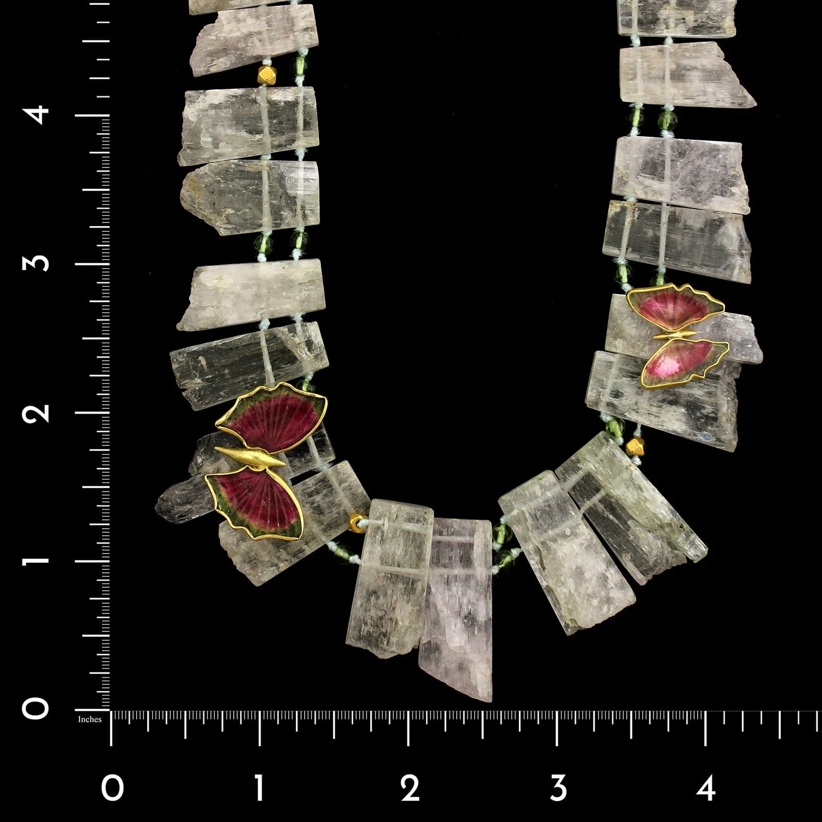 Gabriella Kiss 18K Yellow Gold Estate Kunzite and Tourmaline Butterfly Necklace - Image 3