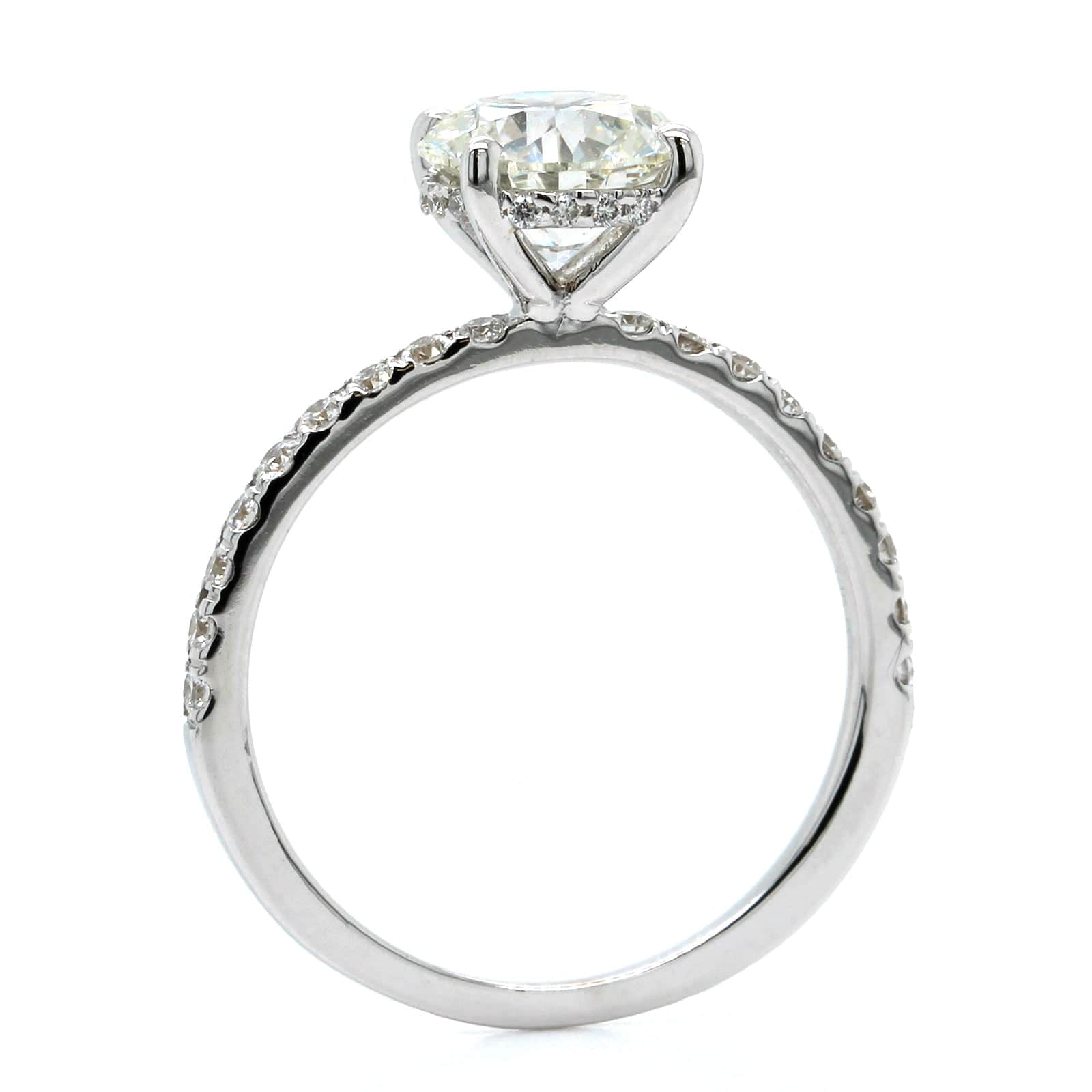 18K White Gold Round Diamond with Hidden Halo Engagement Ring - Image 3