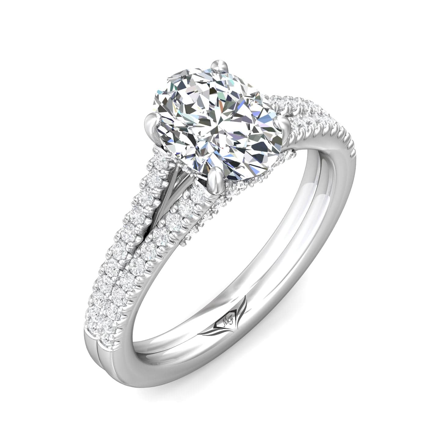 Platinum Split Shank Diamond Engagement Setting with Hidden Halo - Image 5