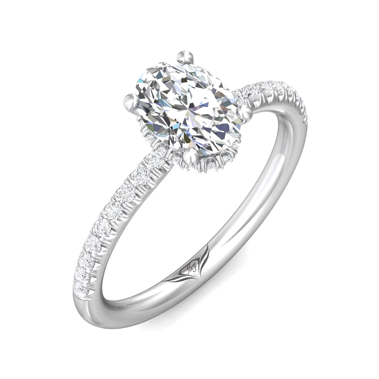 Platinum 4 Prong Mounting Diamond Engagement Setting with Hidden Halo - Image 5